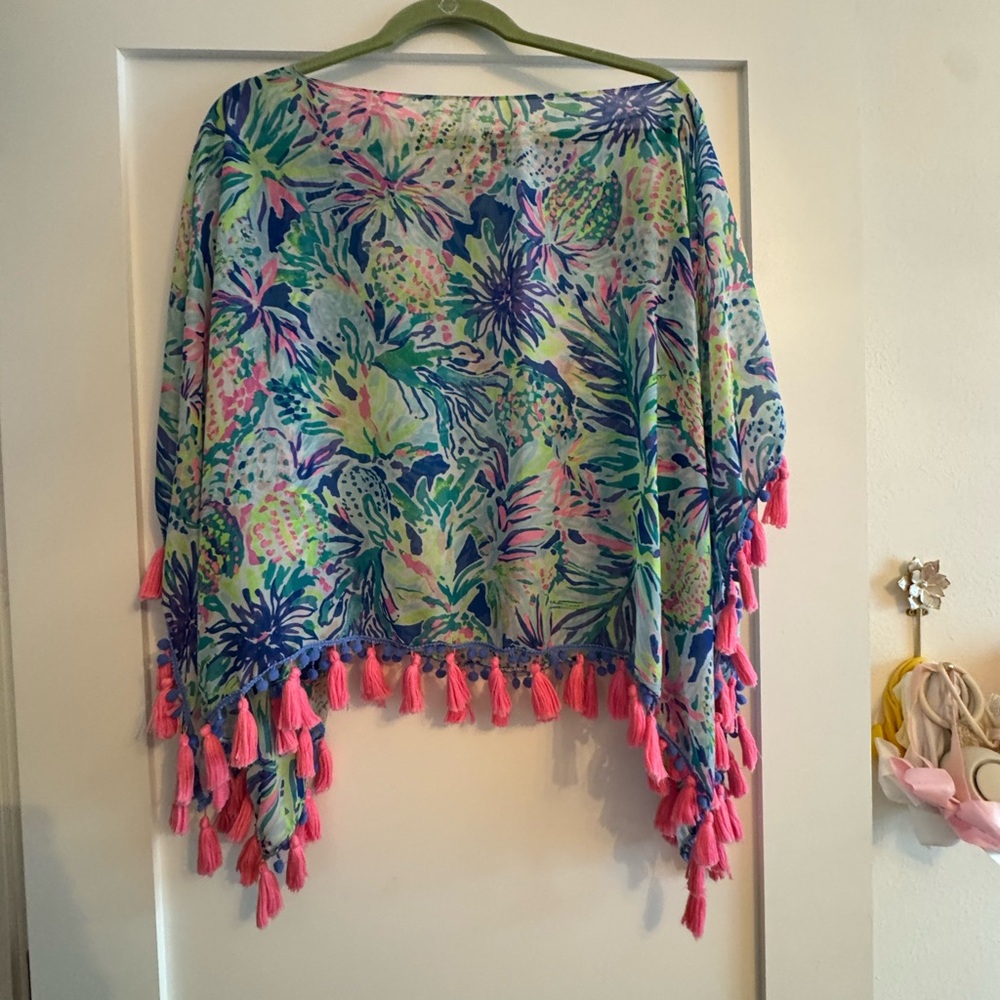 Lilly Pulitzer Multicolor Floral Swim Coverup with Pink Tassels
